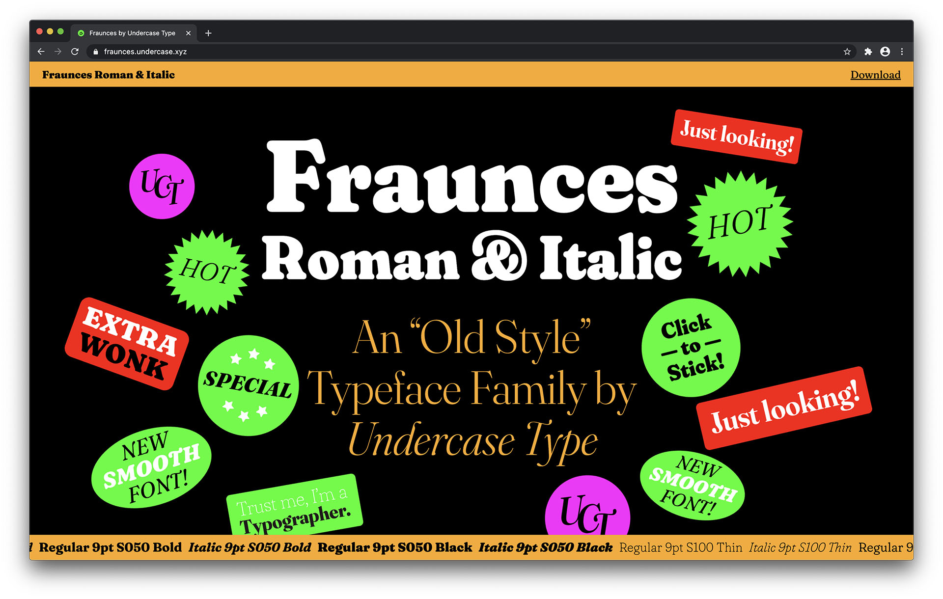 Screenshot of Fraunces specimen site