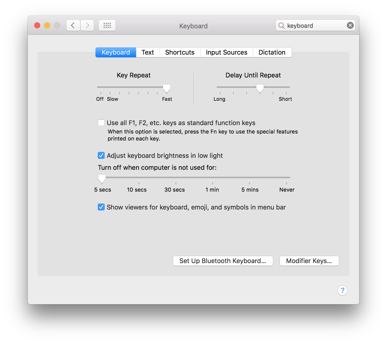 Keyboard settings